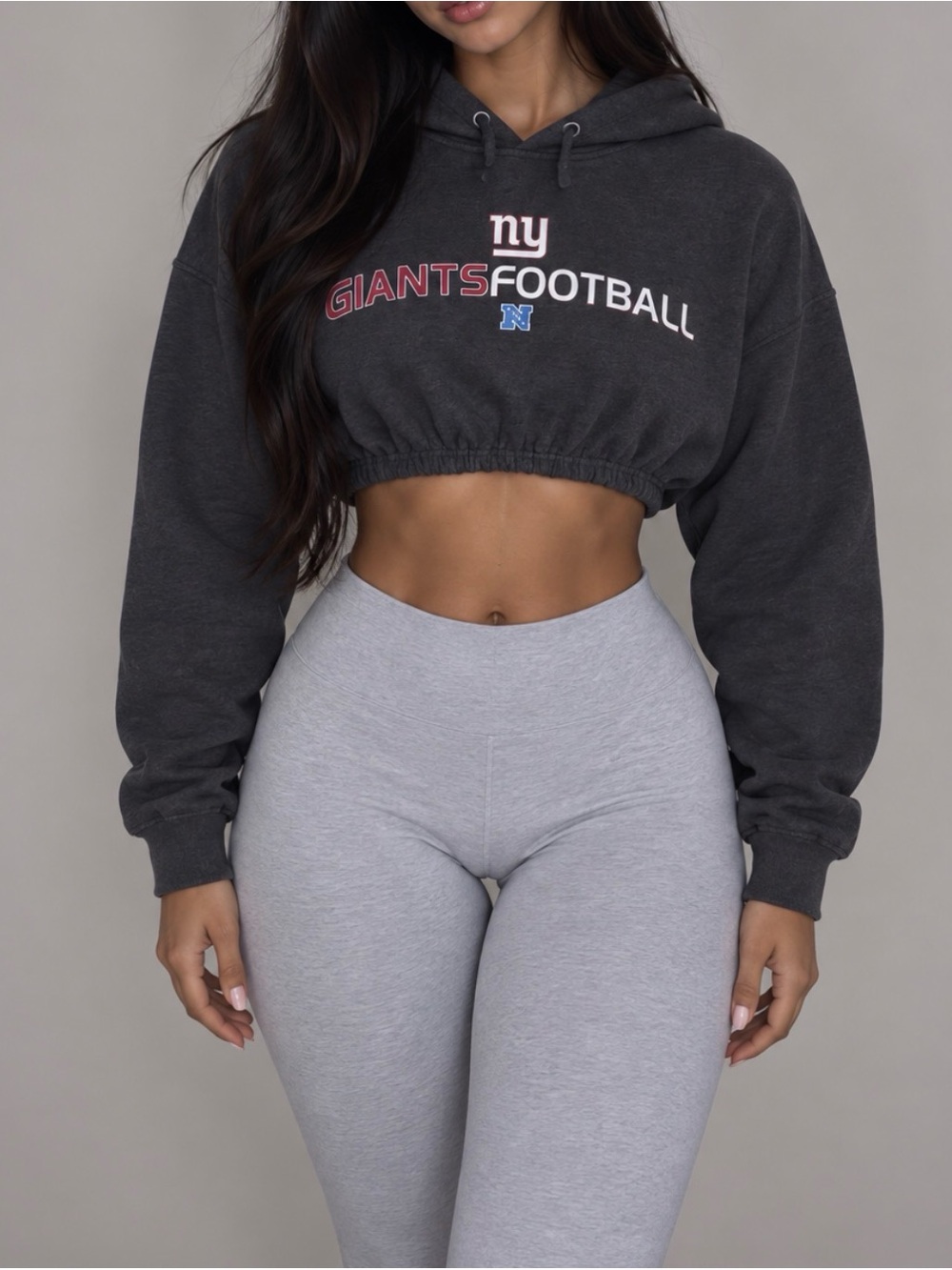 NFL Charcoal Cropped Hoodie with Red & White Giants Logo